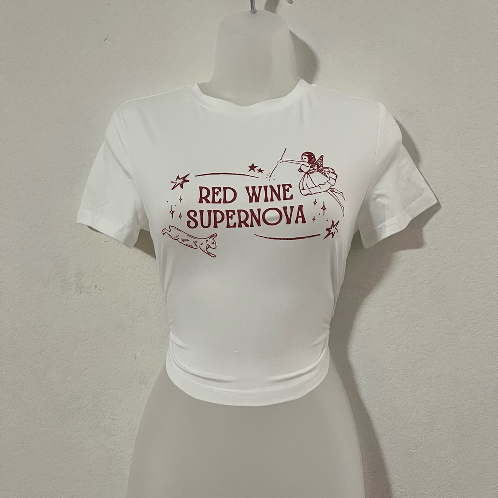 White Graphic Tee - Red Wine Supernova